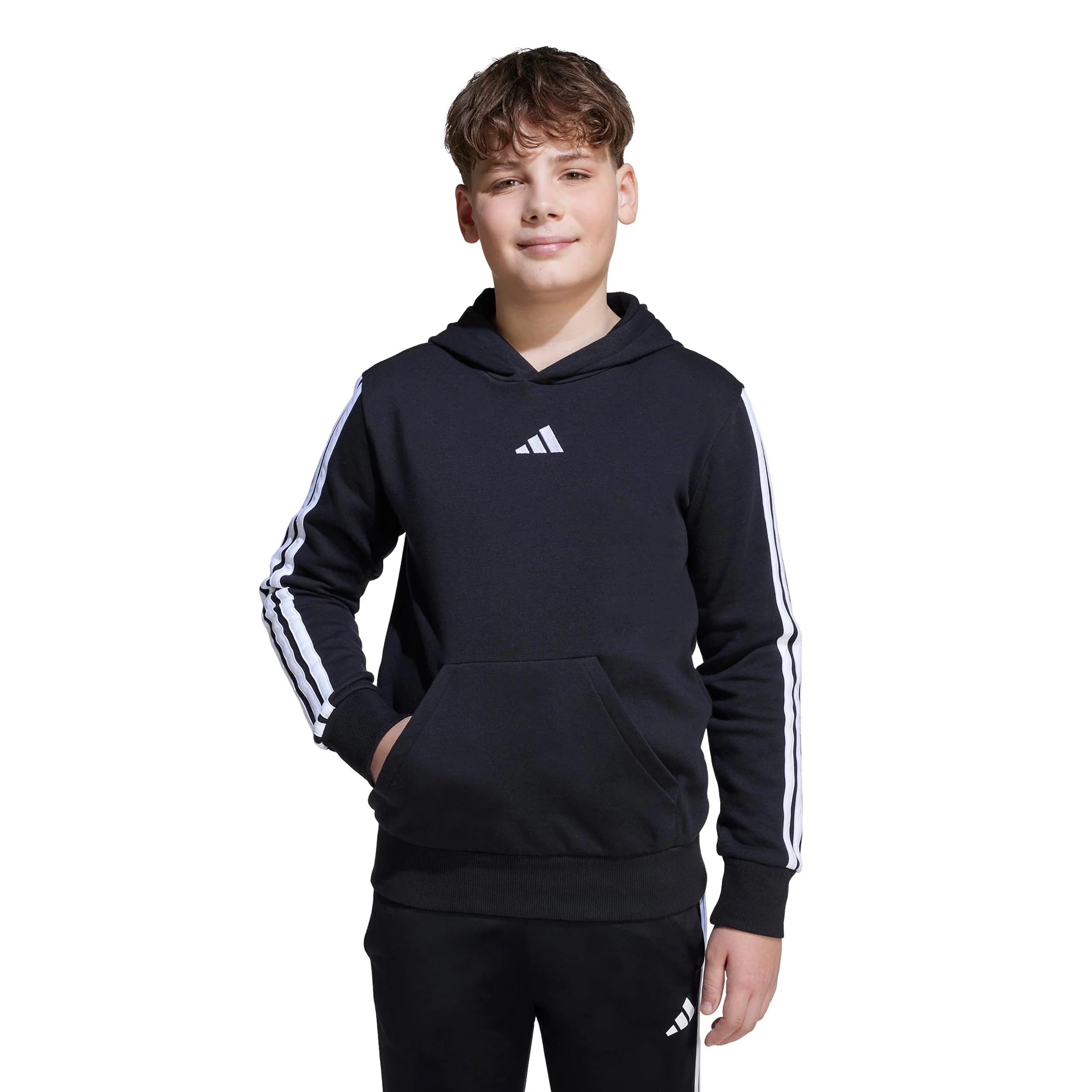 3Stripes Fleece Huvtröja Pojkar - svart, vit - Image 2