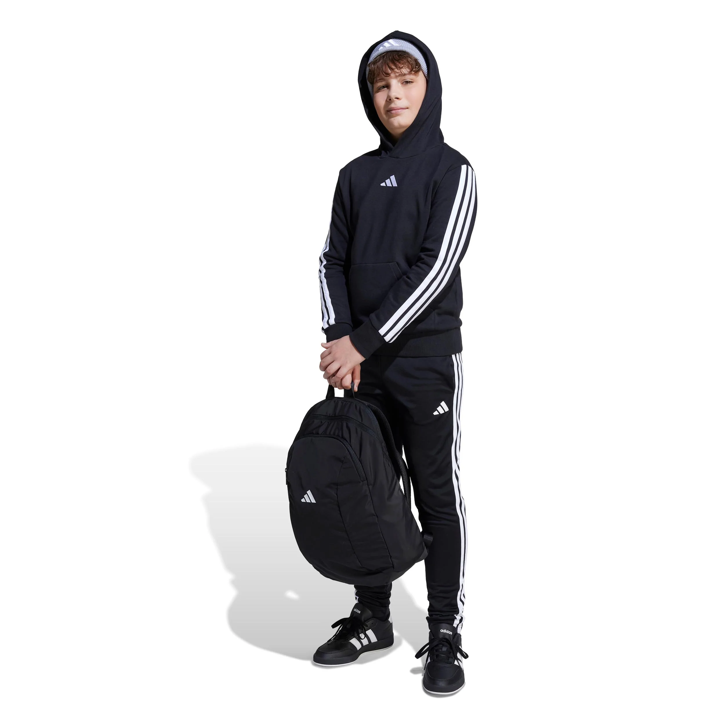 3Stripes Fleece Huvtröja Pojkar - svart, vit - Image 4