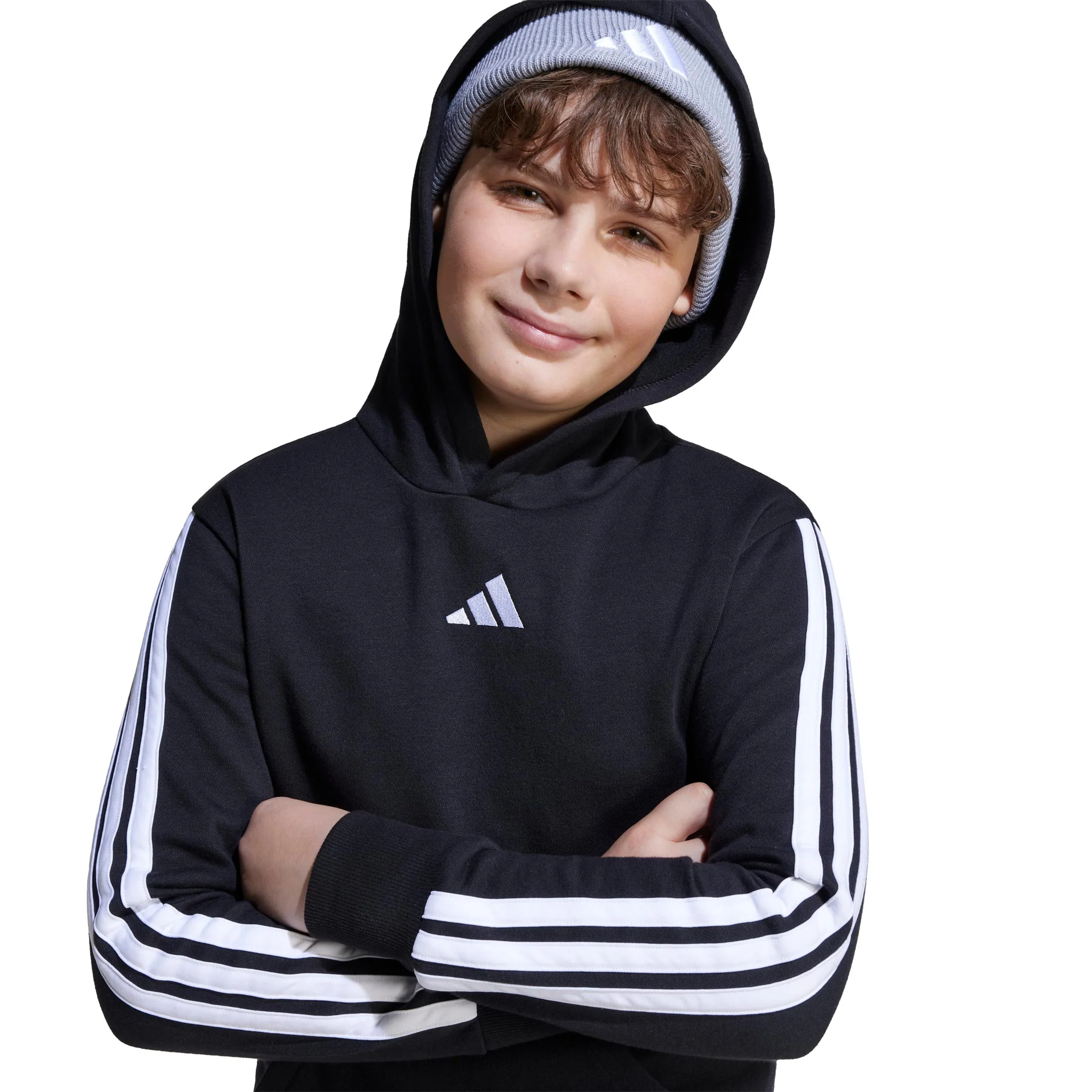 3Stripes Fleece Huvtröja Pojkar - svart, vit - Image 5