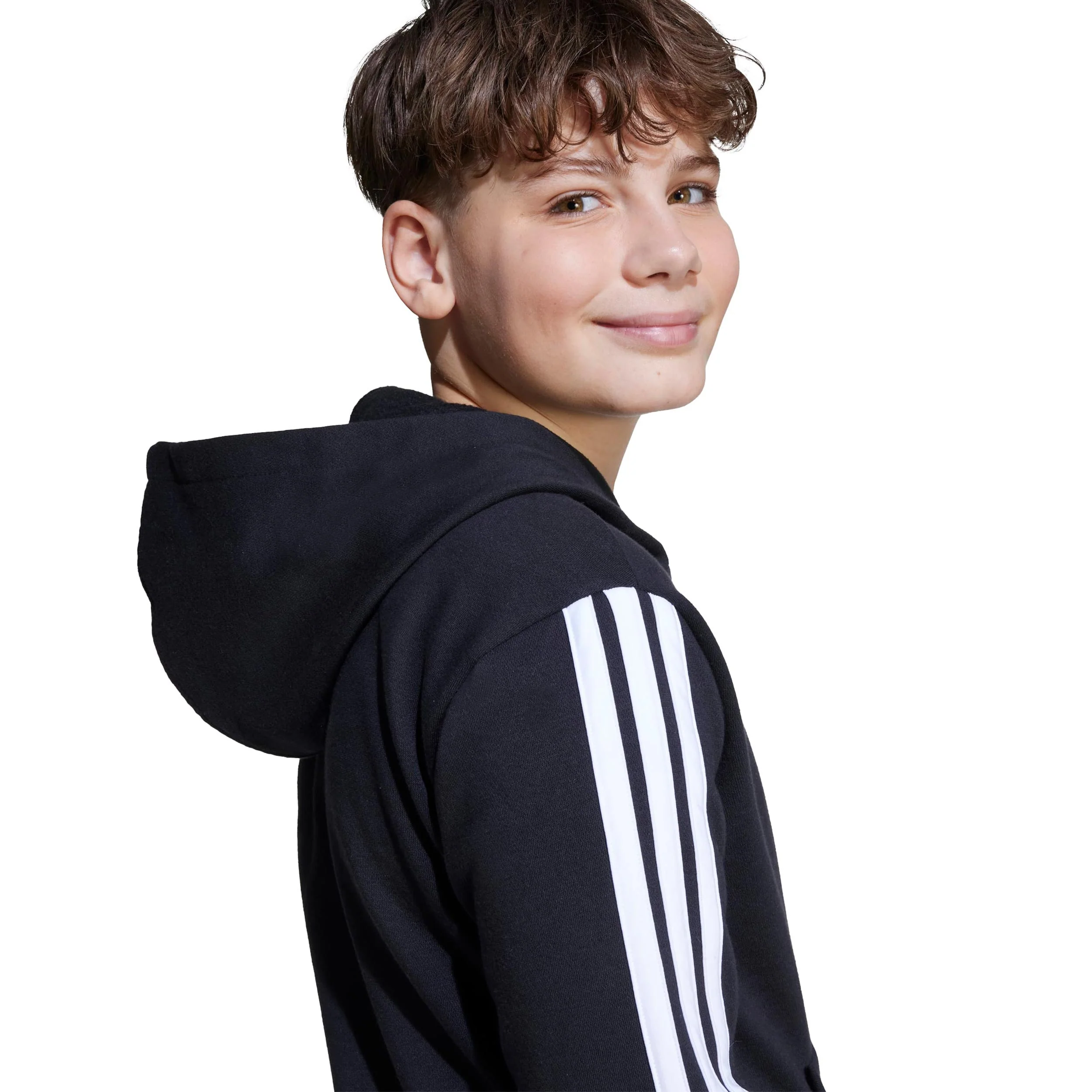 3Stripes Fleece Huvtröja Pojkar - svart, vit - Image 6