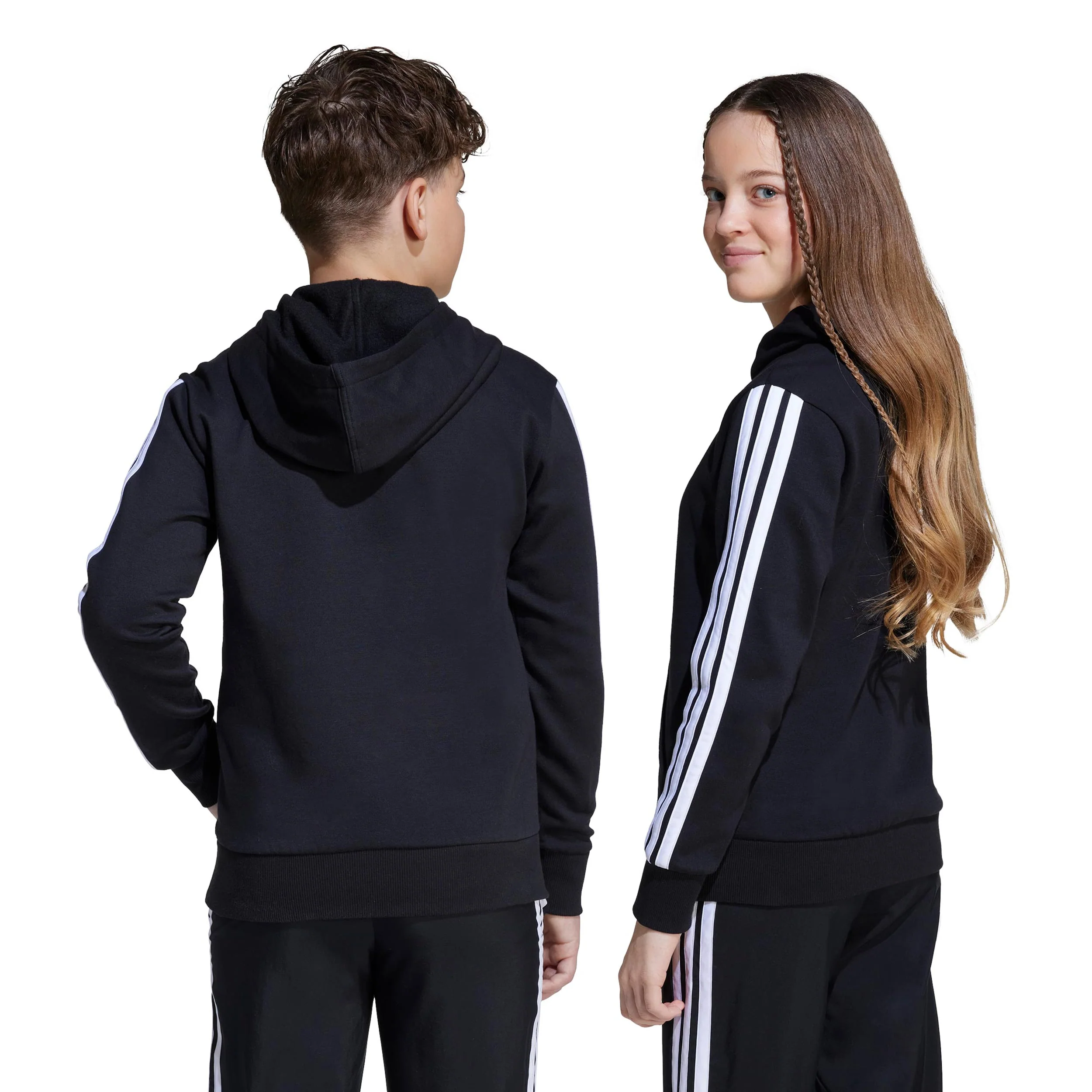 3Stripes Fleece Huvtröja Pojkar - svart, vit - Image 7