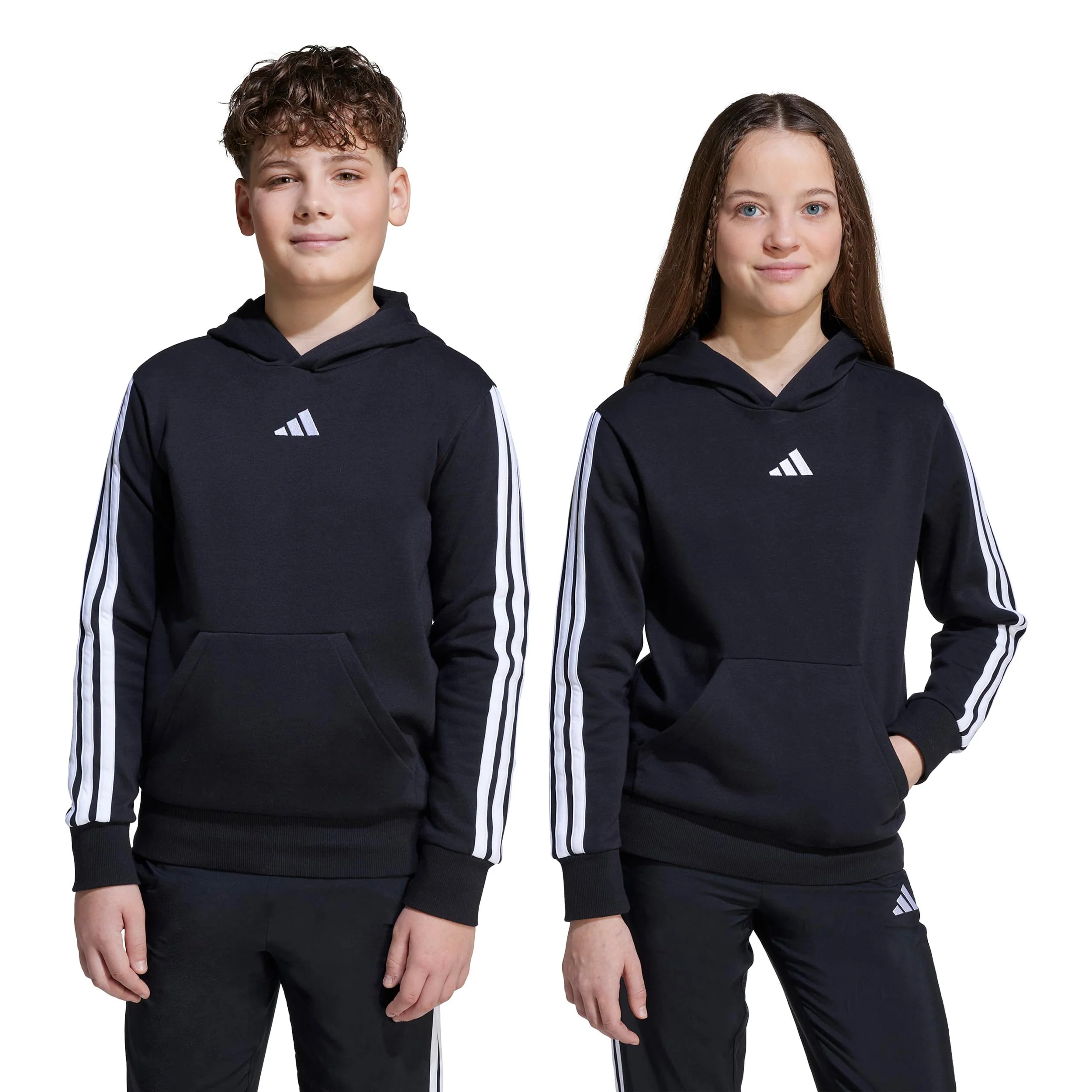 3Stripes Fleece Huvtröja Pojkar - svart, vit - Image 8