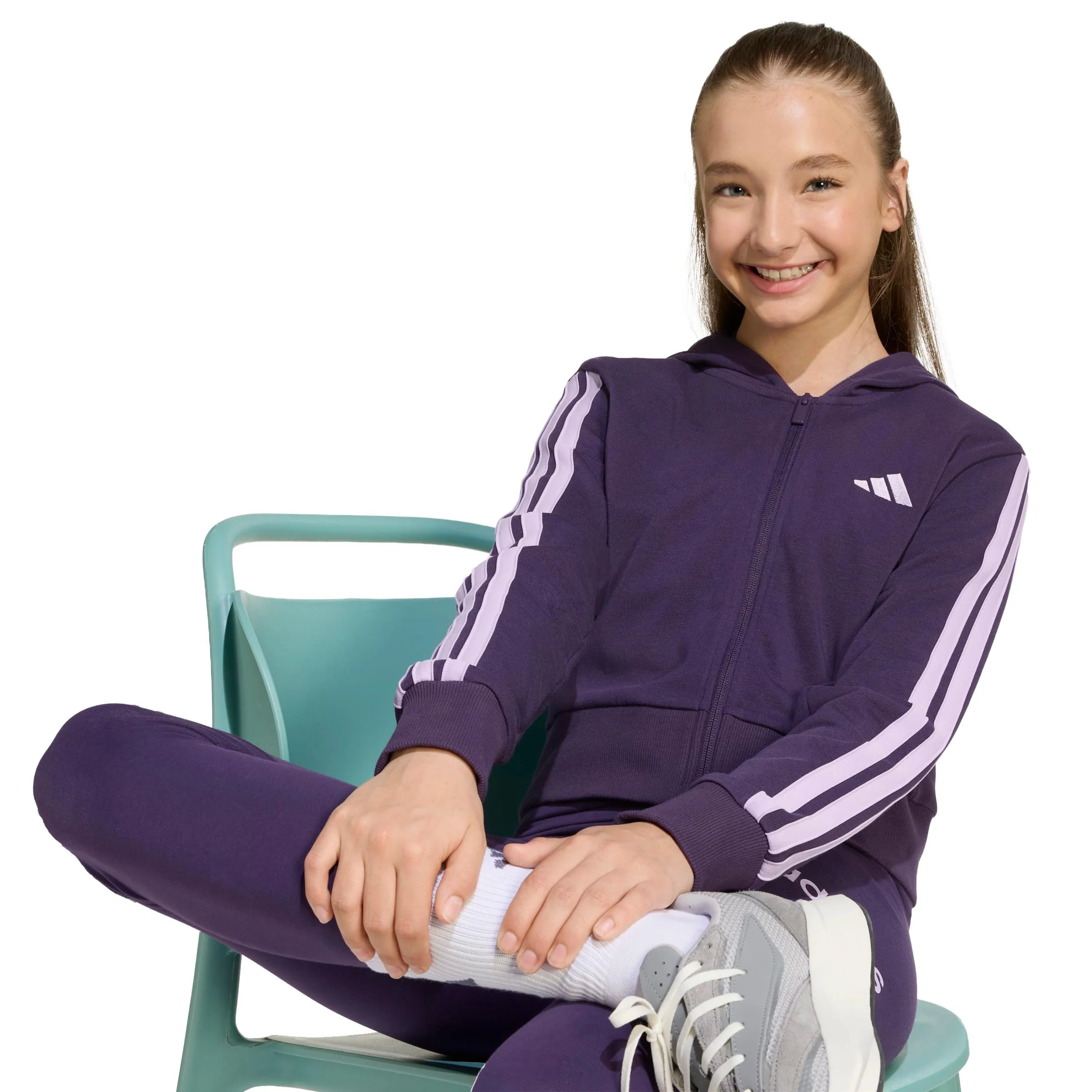 3Stripes Full-Zip Crop Träningsjacka Flickor - lila, syrén - Image 6