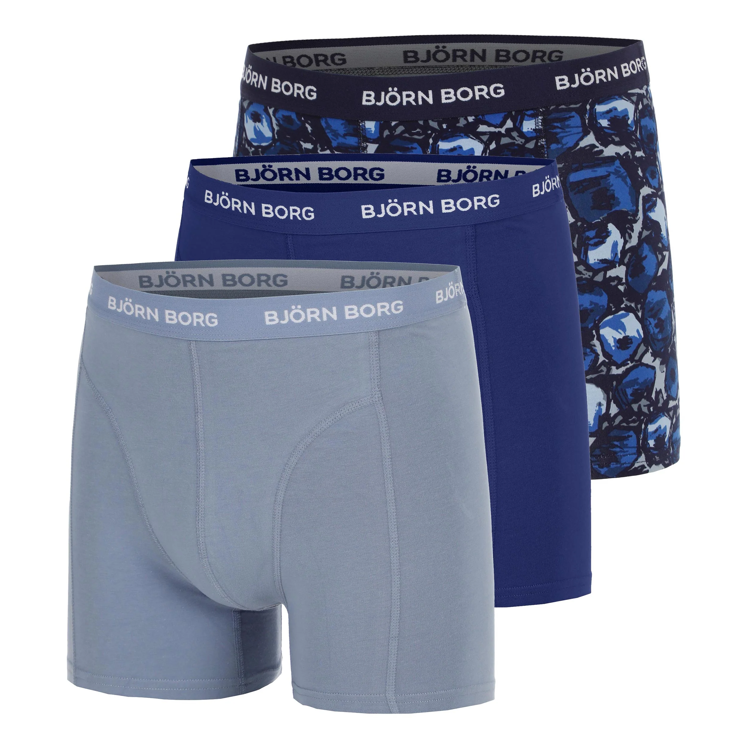 Cotton Stretch Boxershorts 3-pack Herrar - blågrå, blå