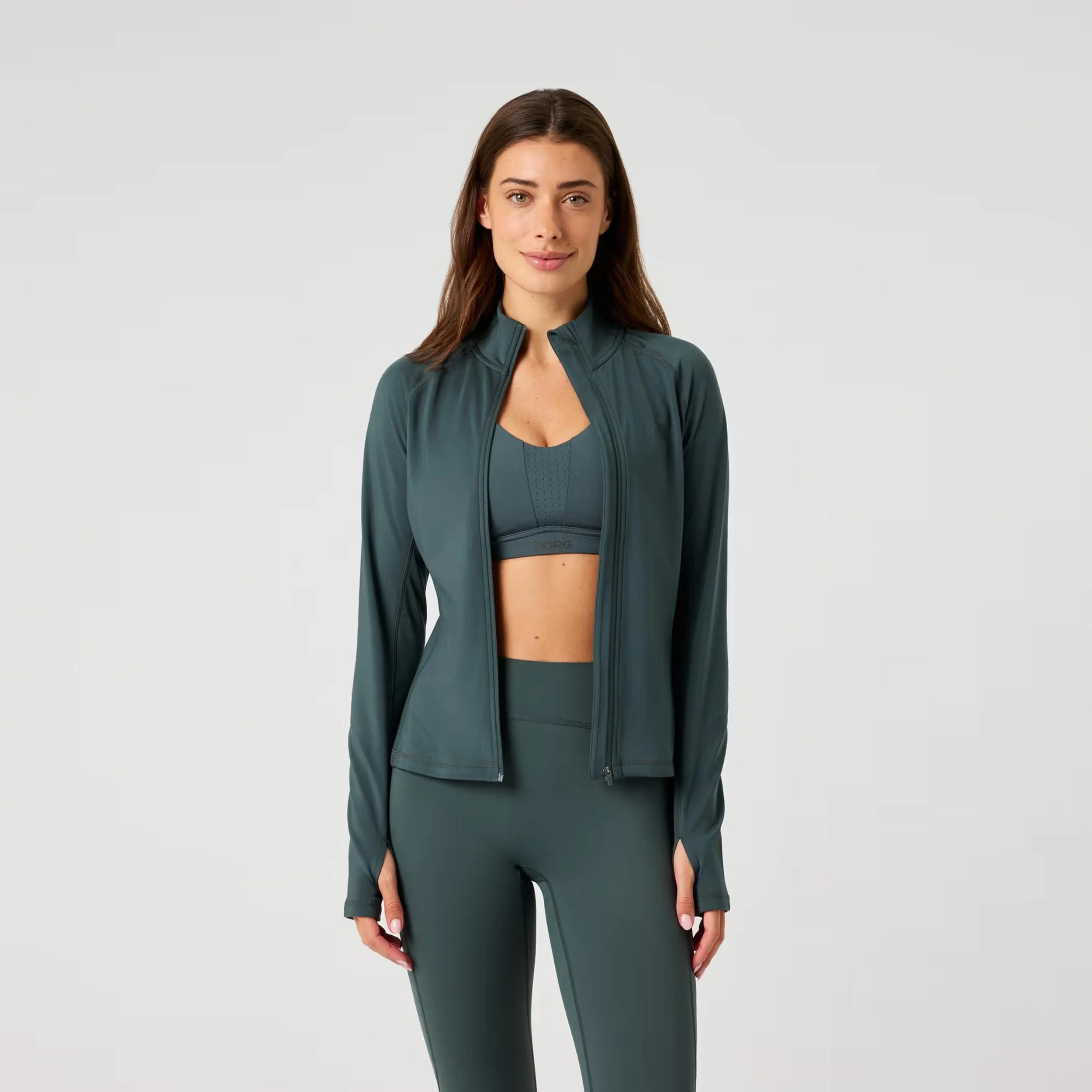 Full Zip Midlayer Träningsjacka Damer-mörkgrön