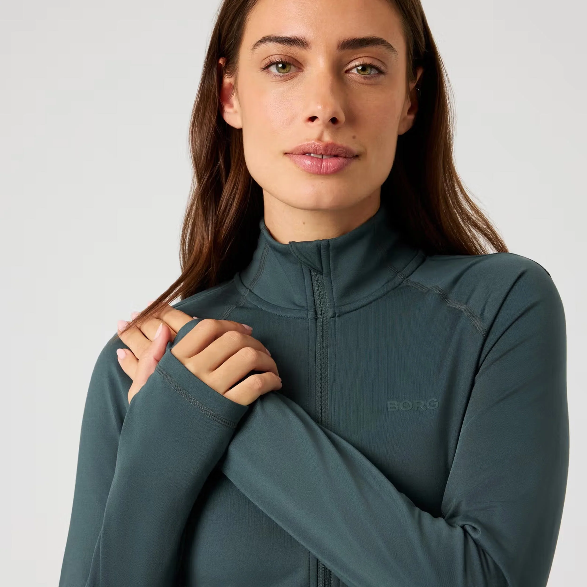 Full Zip Midlayer Träningsjacka Damer-mörkgrön - Image 3