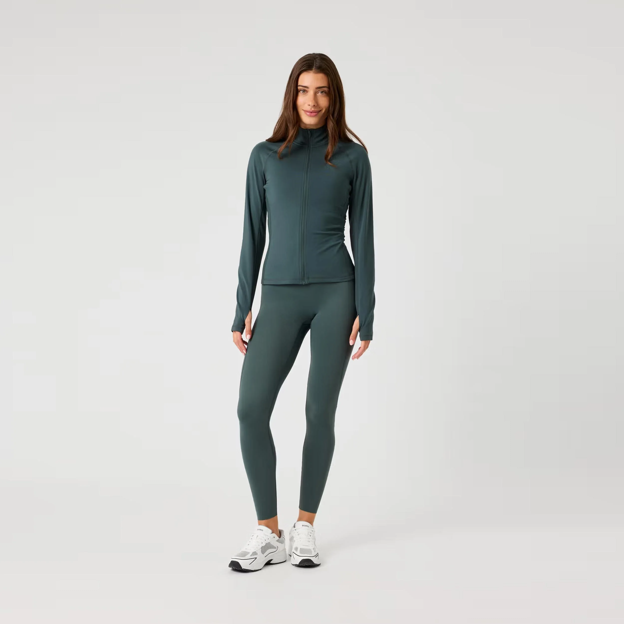 Full Zip Midlayer Träningsjacka Damer-mörkgrön - Image 5