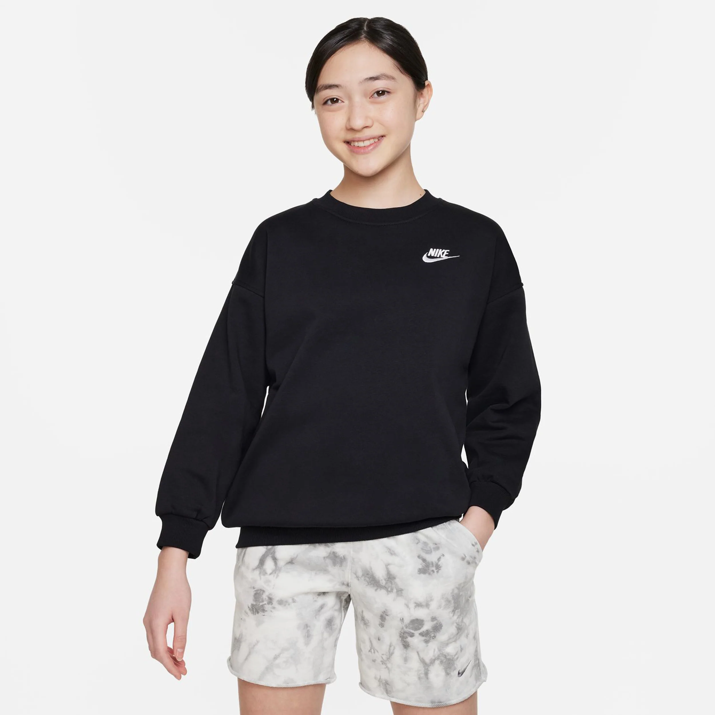 Club Fleece Oversized Crew Tröja Flickor-Svart - Image 4