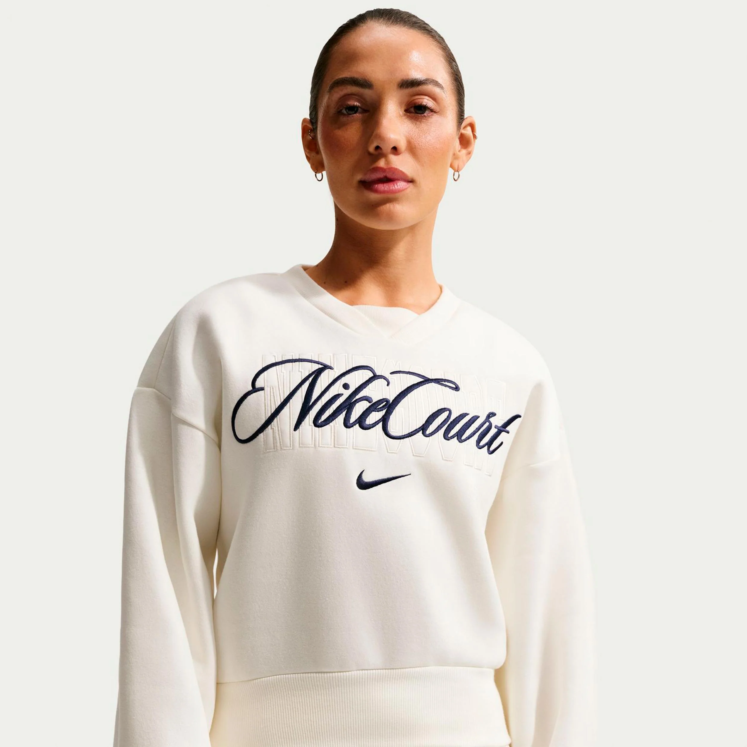 Court Fleece Crew Tröja Damer-creme, mörkblå
