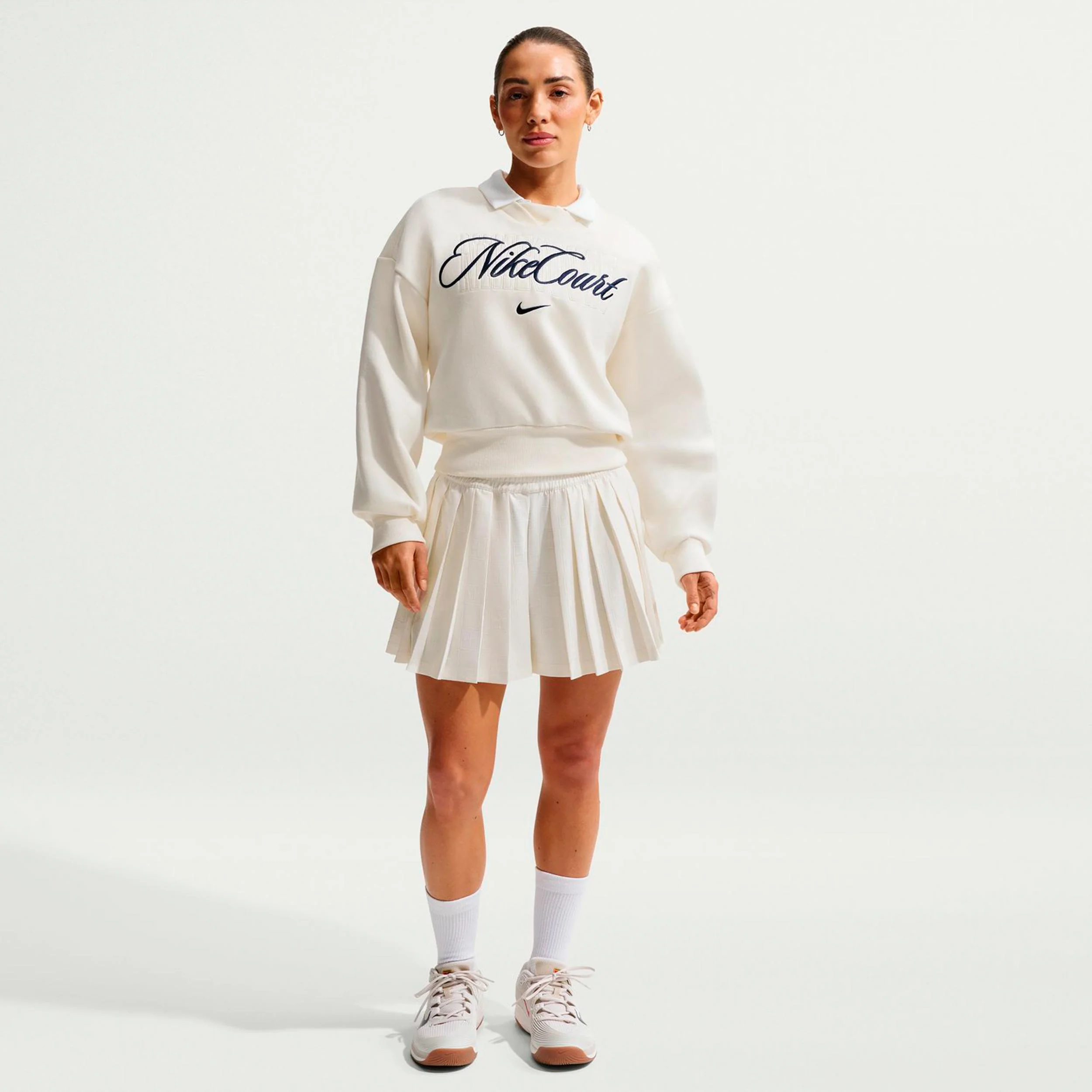 Court Fleece Crew Tröja Damer-creme, mörkblå - Image 2