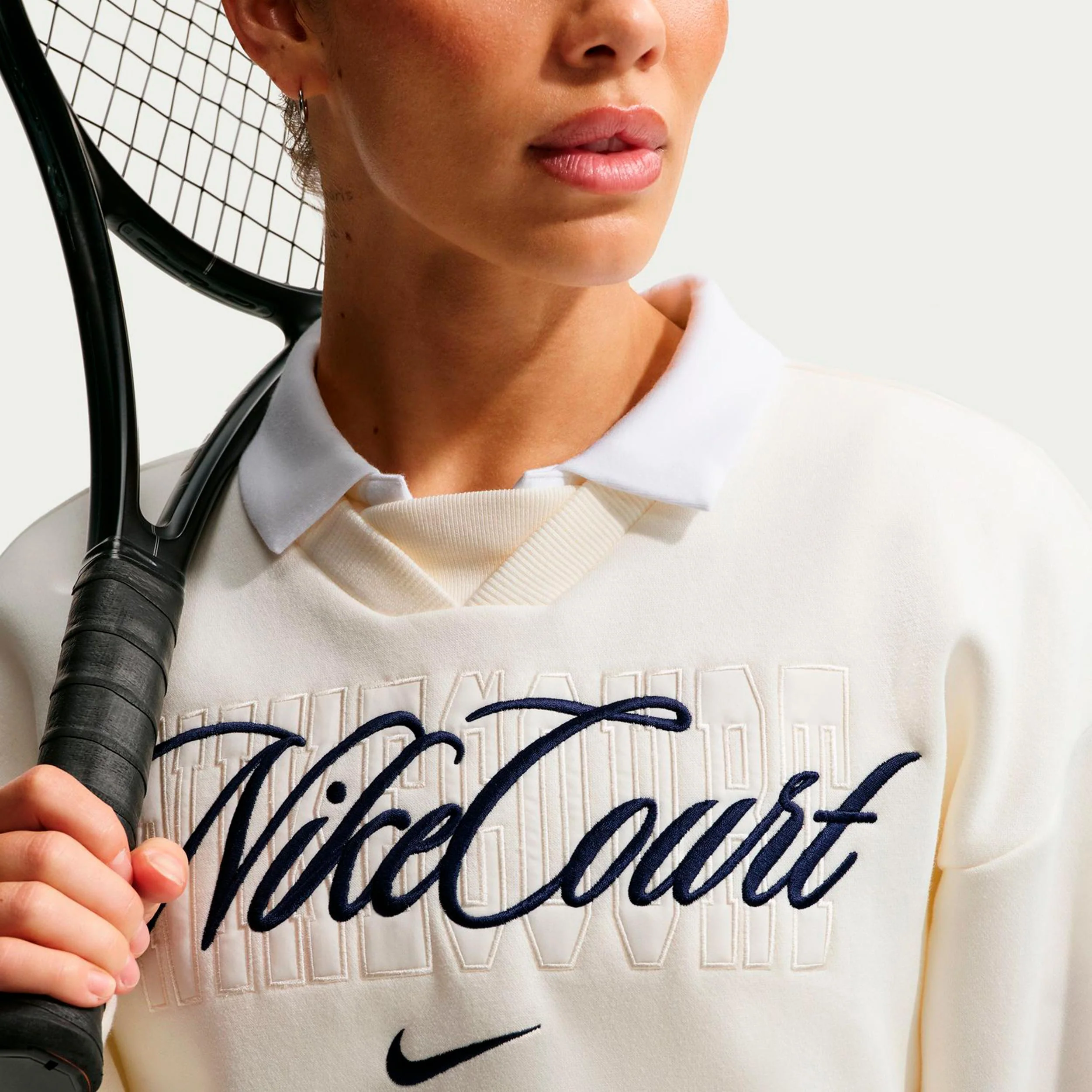 Court Fleece Crew Tröja Damer-creme, mörkblå - Image 4
