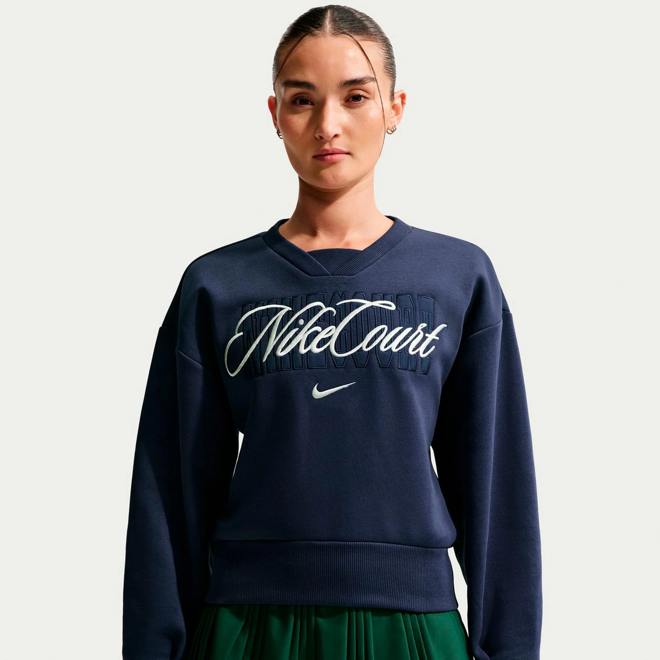 Court Fleece Crew Tröja Damer-mörkblå, creme
