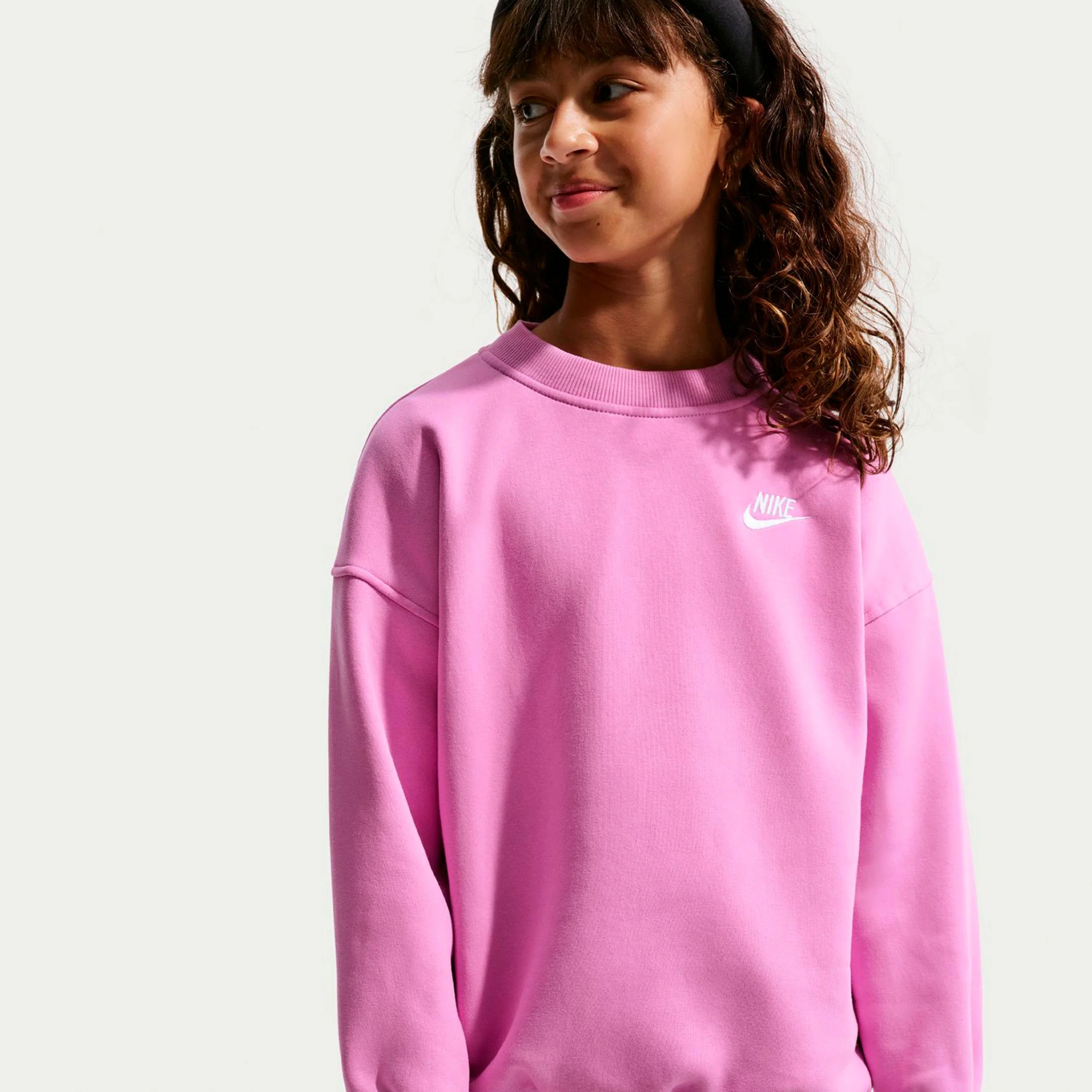 Sportswear Club Fleece Oversized Crew Tröja Barn-syrén, vit