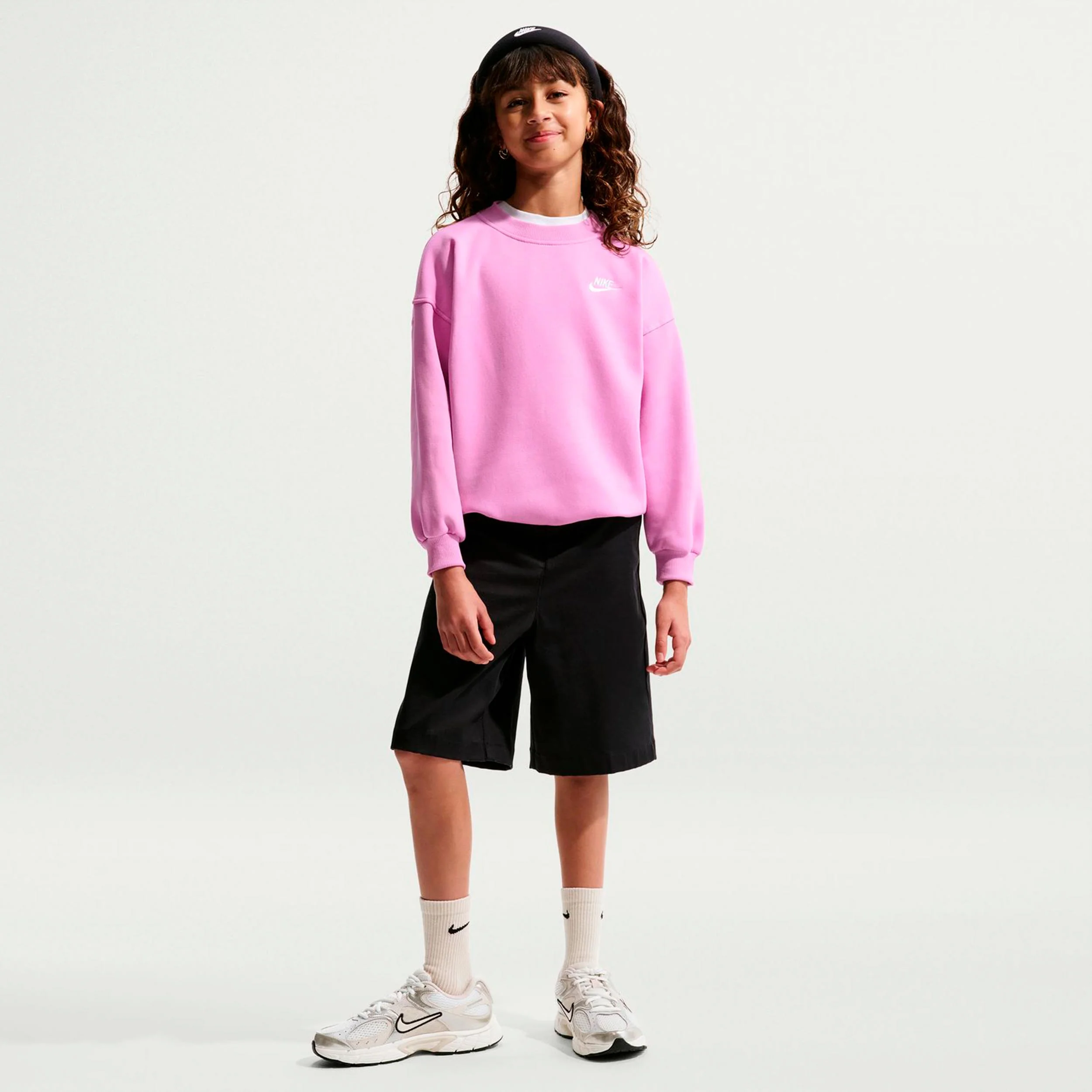 Sportswear Club Fleece Oversized Crew Tröja Barn-syrén, vit - Image 3