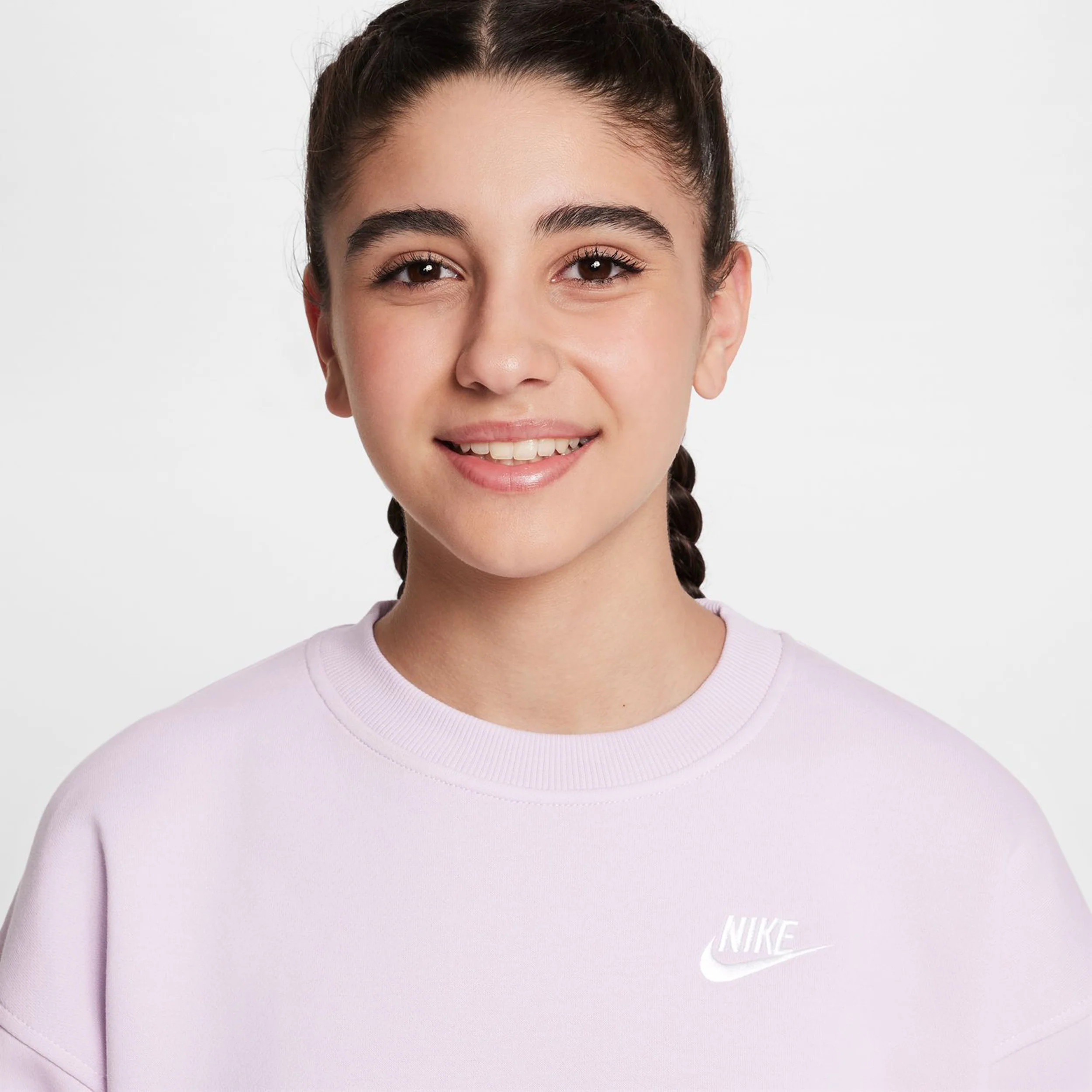 Sportswear Club Fleece Oversized Crew Tröja Flickor-Syrén - Image 3