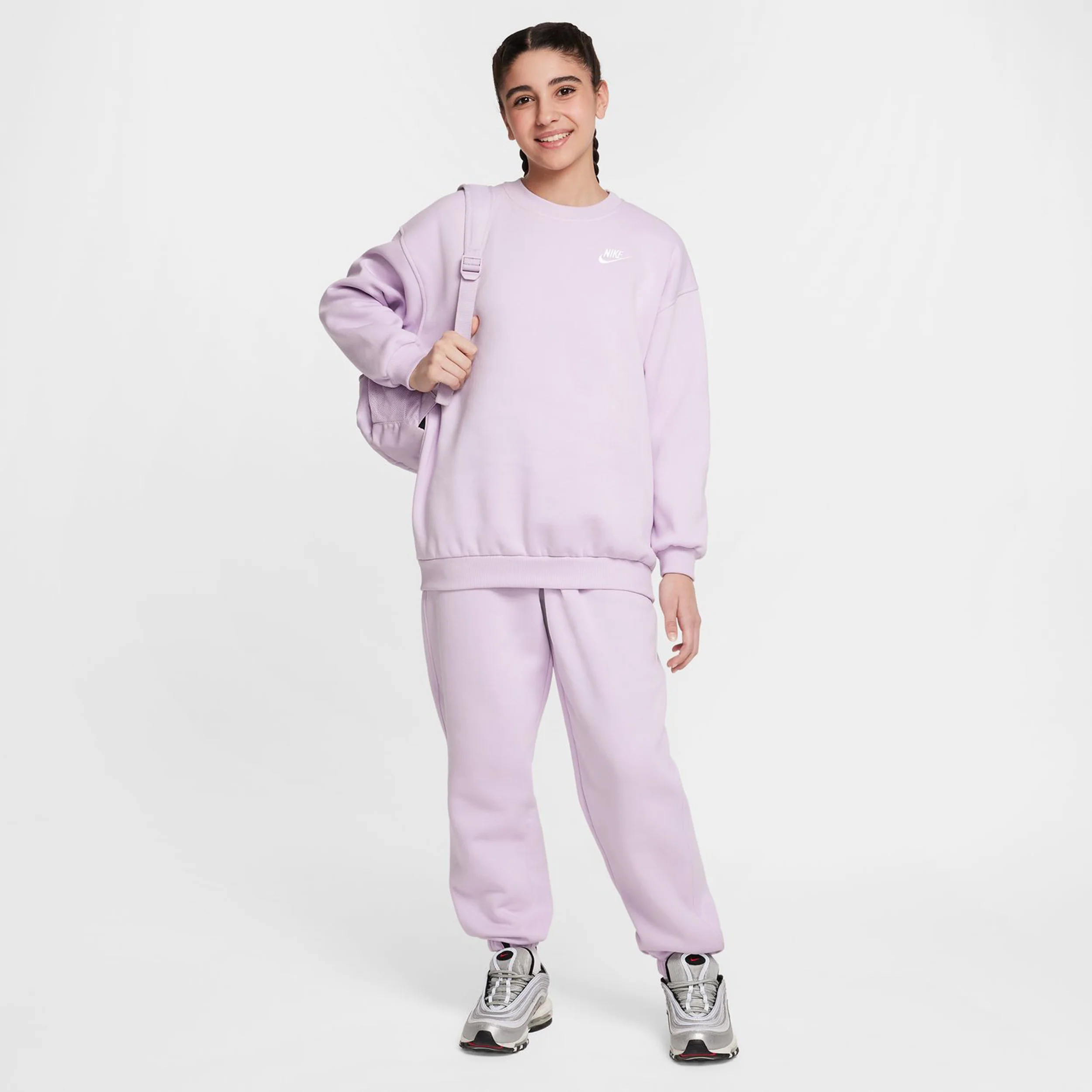 Sportswear Club Fleece Oversized Crew Tröja Flickor-Syrén - Image 5