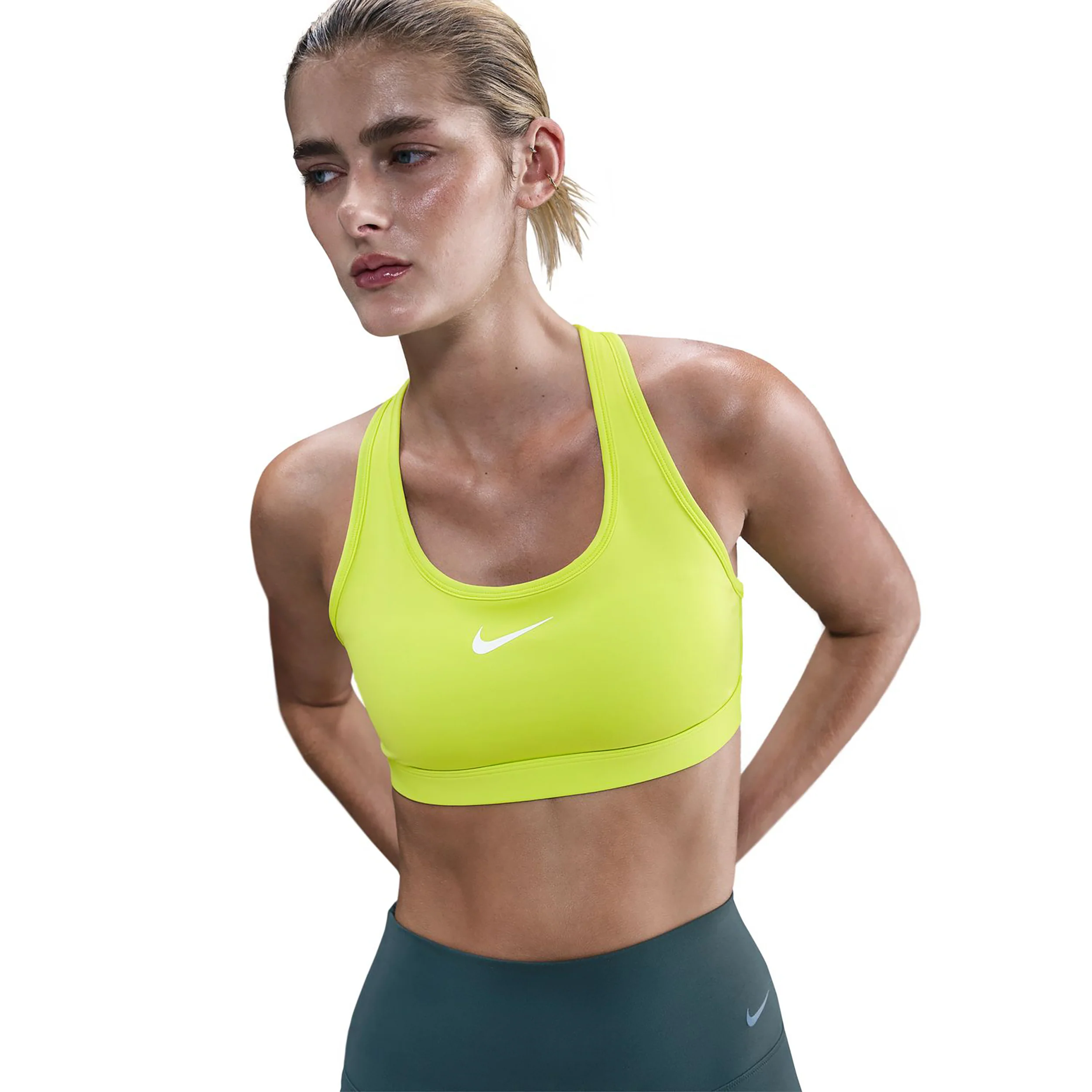 Swoosh Medium Sport-behå Damer - lime, vit