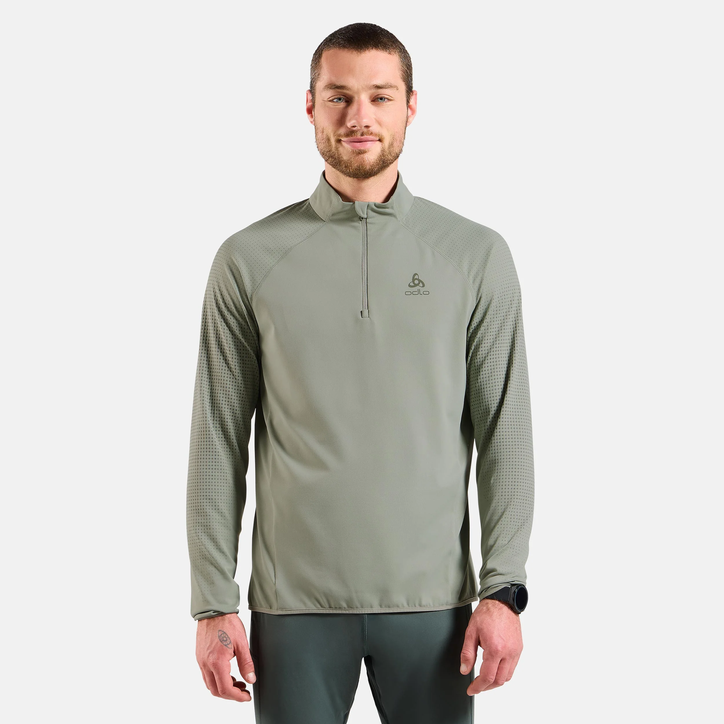 Zeroweight Warm Mid Layer 1/2 Zip Löpartröja Herrar-Oliv - Image 3