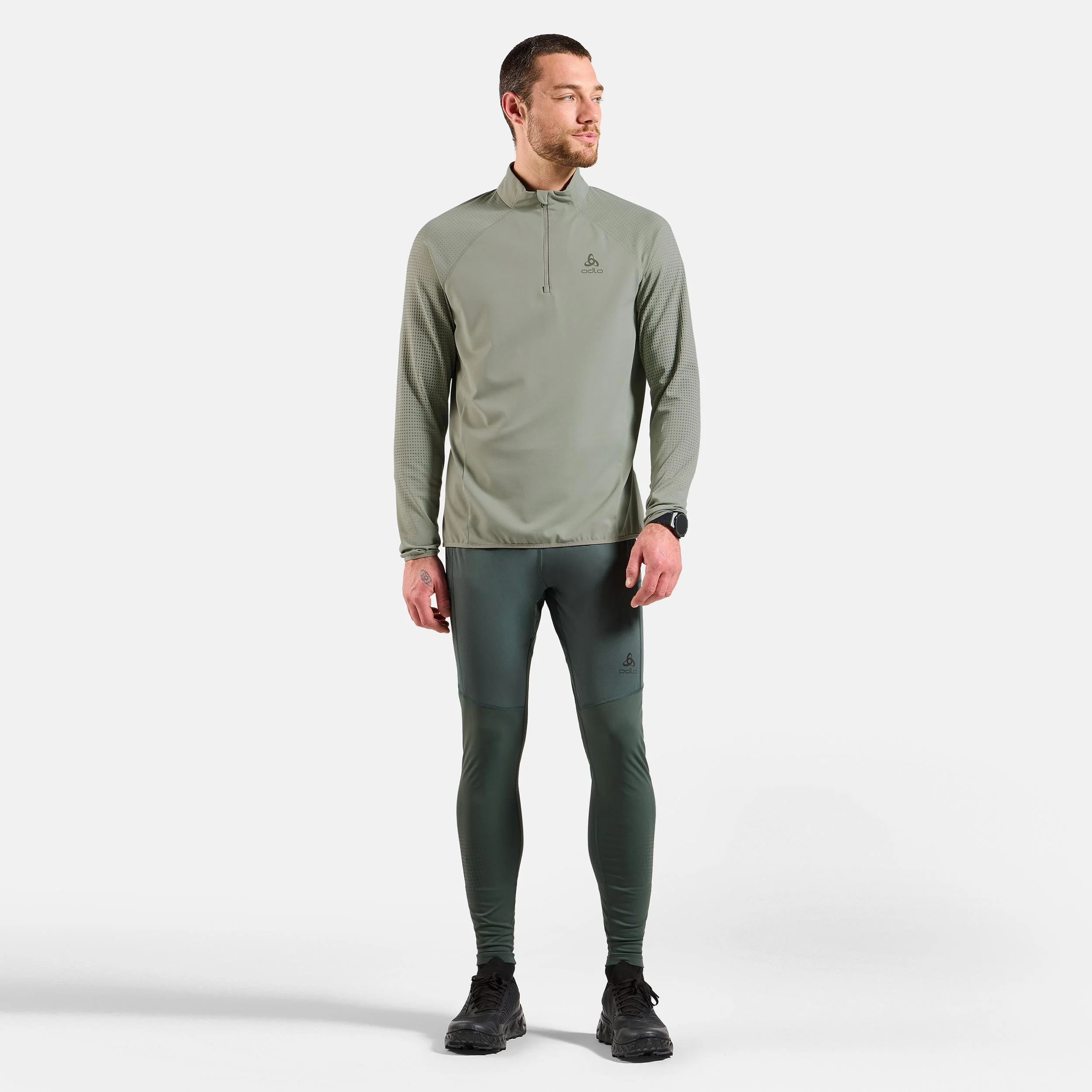 Zeroweight Warm Mid Layer 1/2 Zip Löpartröja Herrar-Oliv - Image 7