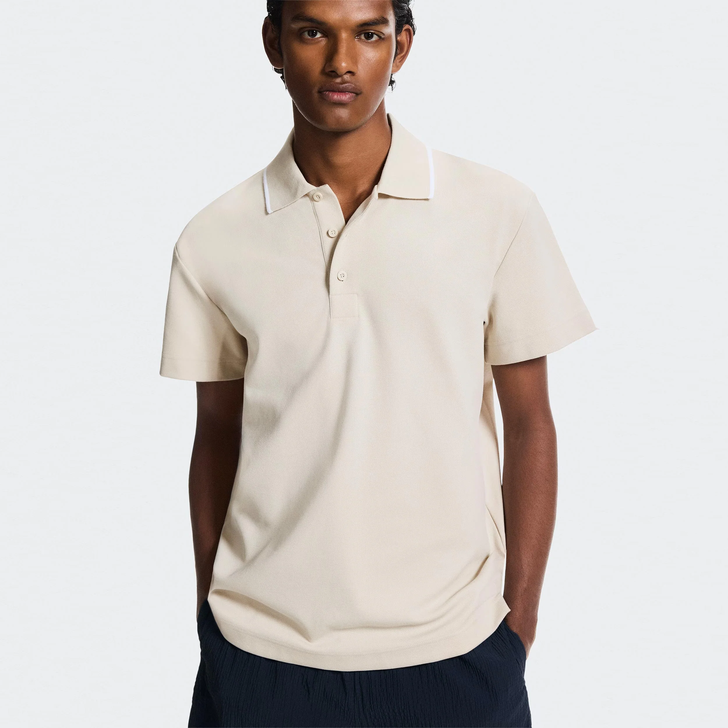 Courtside Polo Herrar - beige, vit