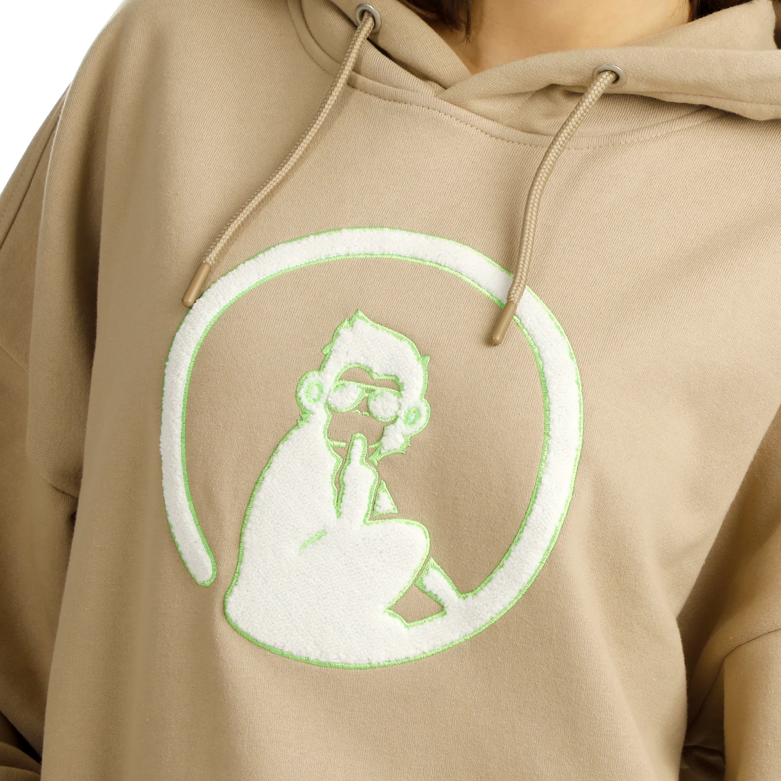 Wild Oversize Embroided Huvtröja Damer-Beige,Neongrön - Image 7