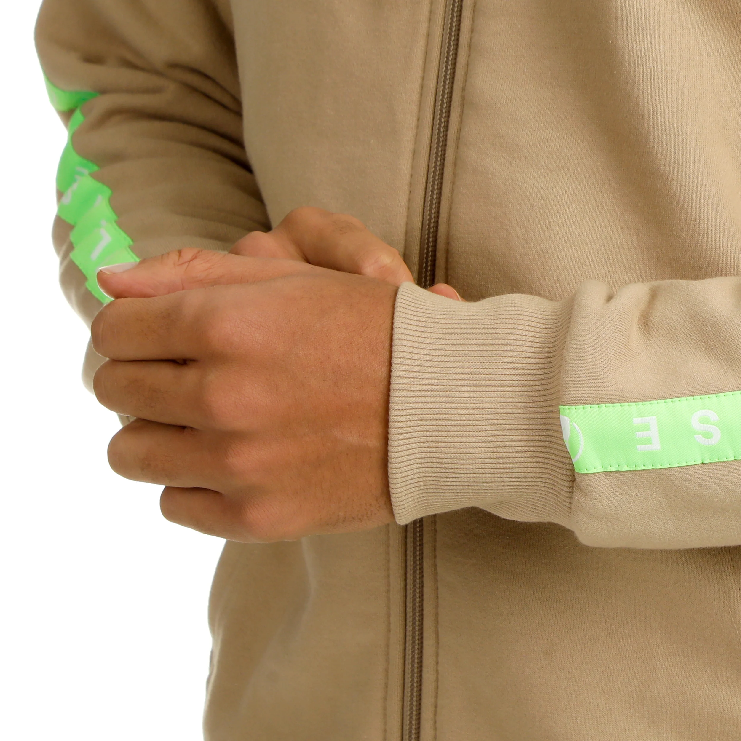 Wild Taped Zip Sweat-jacka Herrar-Beige,Neongrön - Image 10