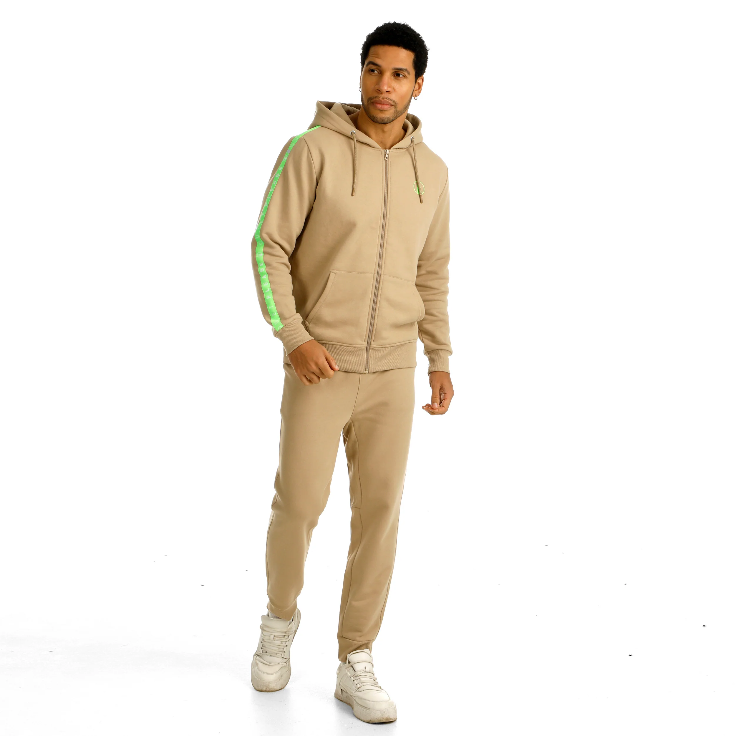 Wild Taped Zip Sweat-jacka Herrar-Beige,Neongrön - Image 6