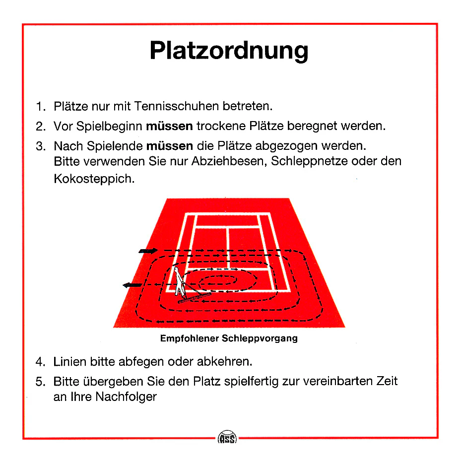 Platzordnung  Schild Med skötselråd