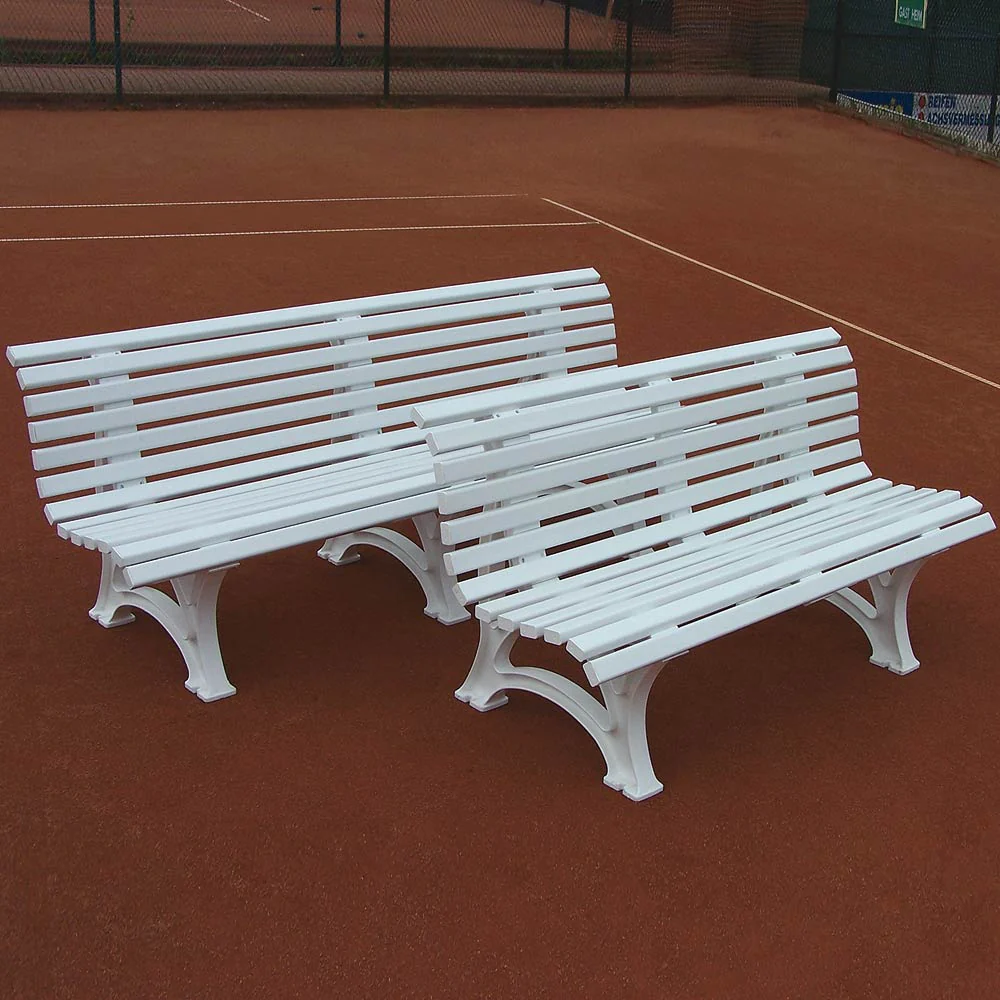 Tennisplatzsitzbank mit geschwungener Lehne, weiß, 1,5m Tennisbänk Med svängt ryggstöd
