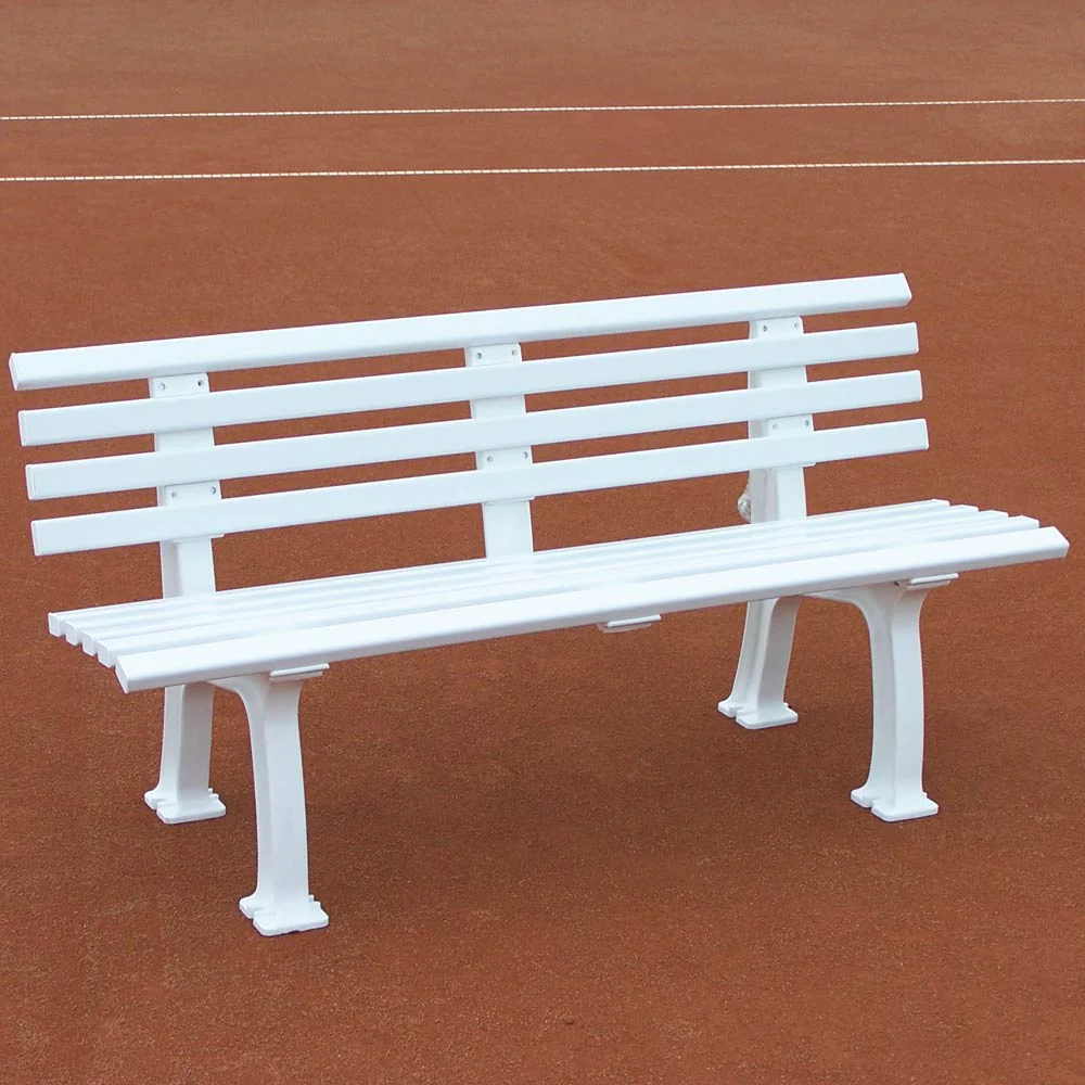 Tennisplatzsitzbank mit Lehne, Länge 1,50 m, weiß Tennisbänk Med ryggstöd
