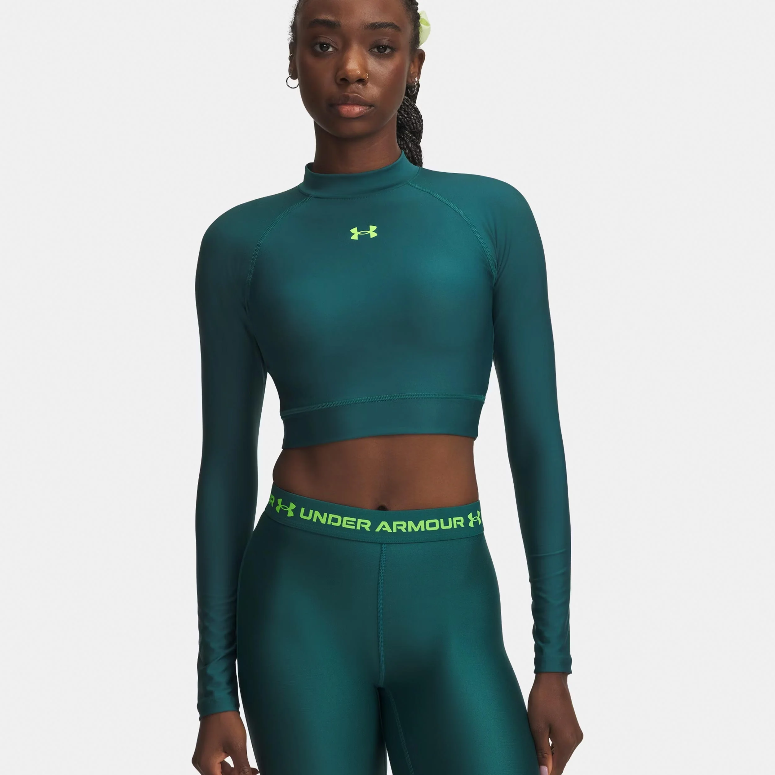 HeatGear Crop Mock Långärmat Damer-grön, grön