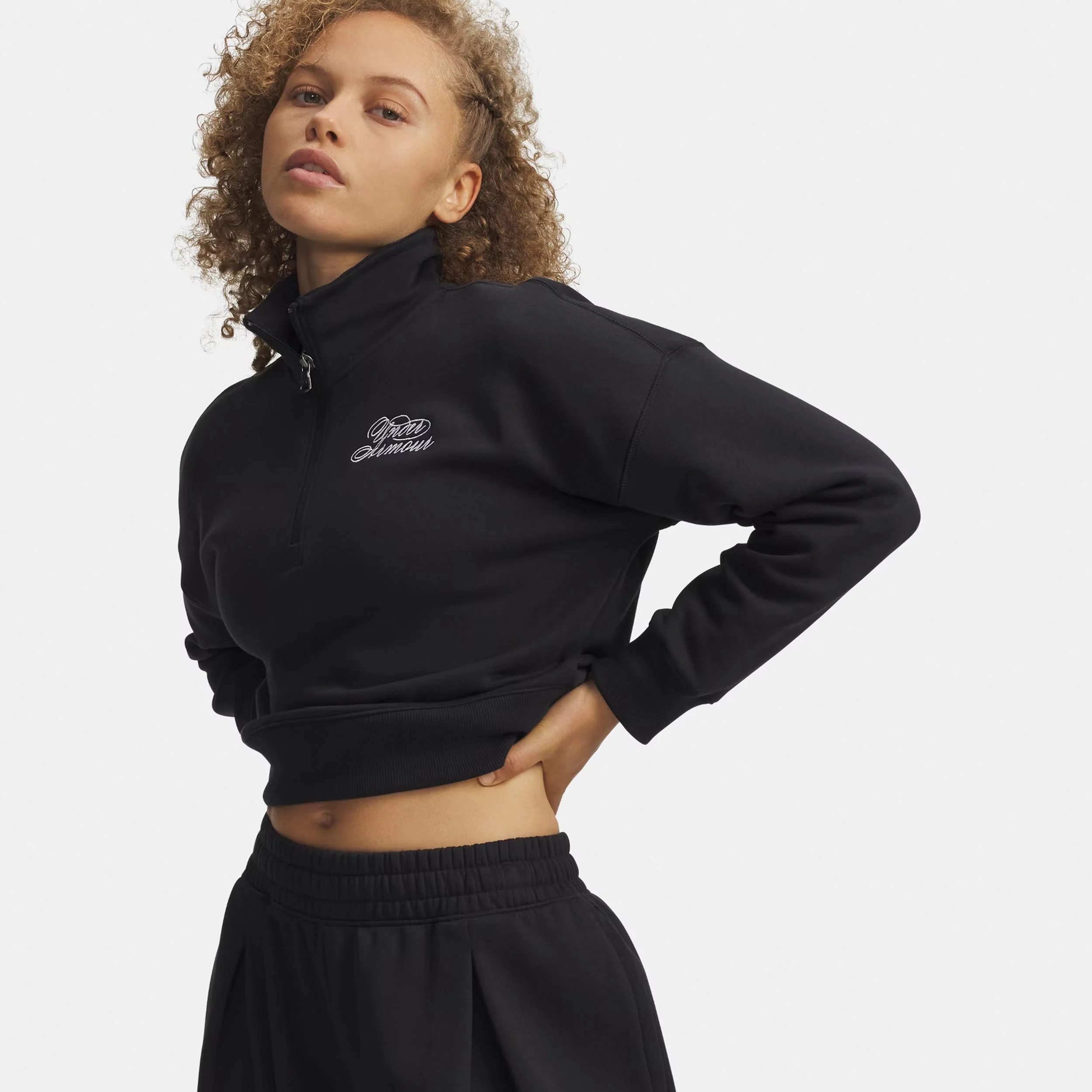 Rival Fleece Script Halfzip Tröja Damer - svart, vit
