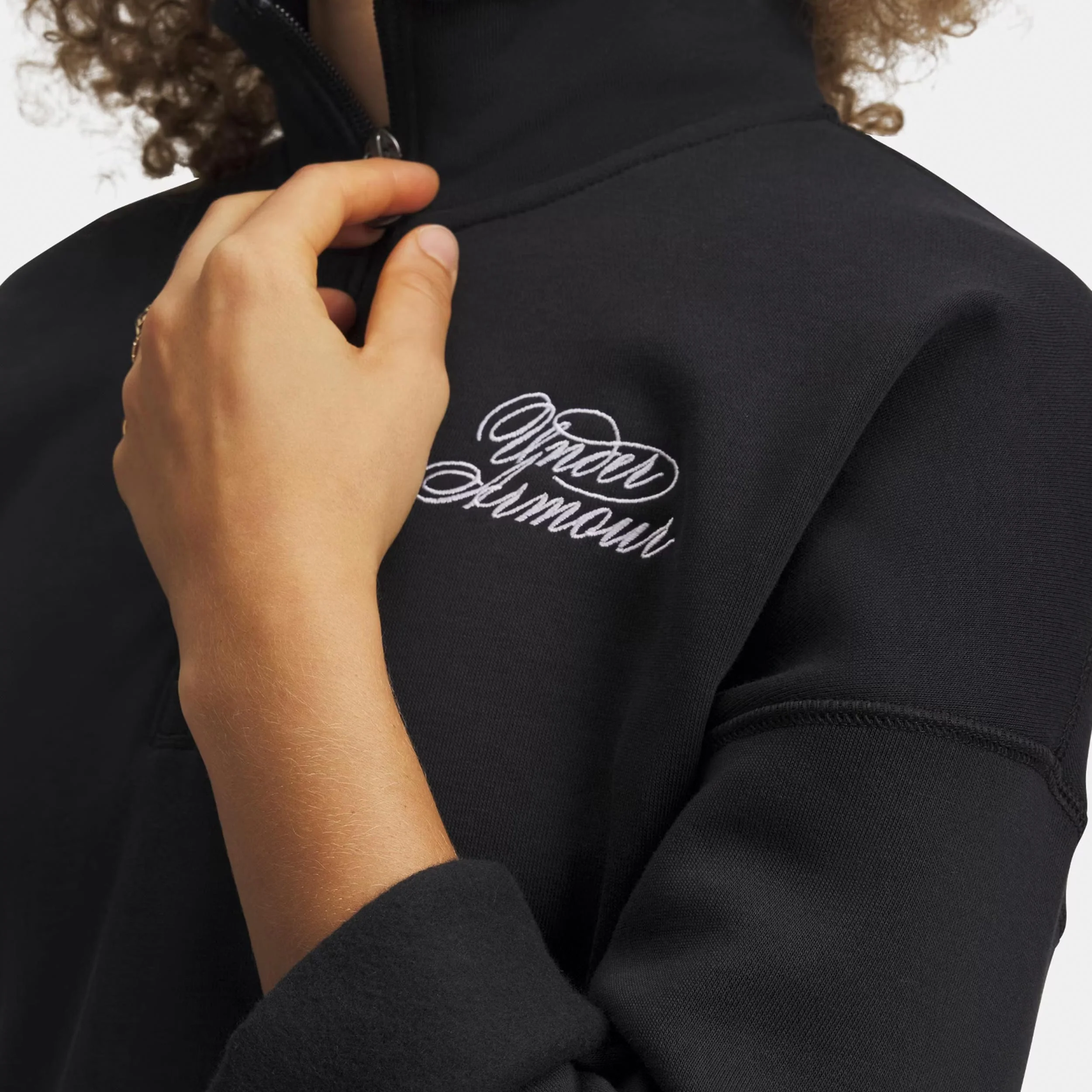 Rival Fleece Script Halfzip Tröja Damer - svart, vit - Image 3
