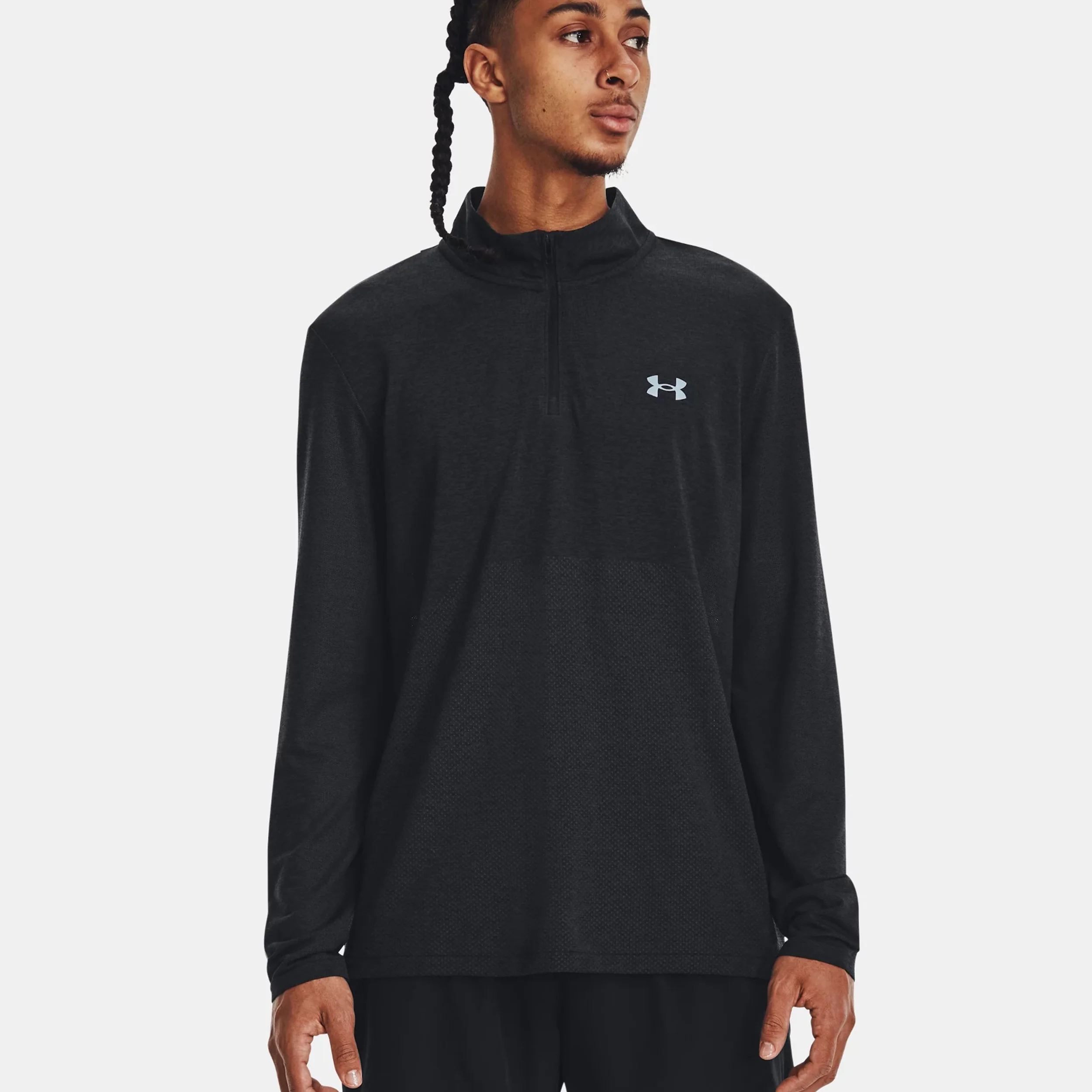 Seamless Stride 1/4 Zip Långärmat Herrar-Svart - Image 3