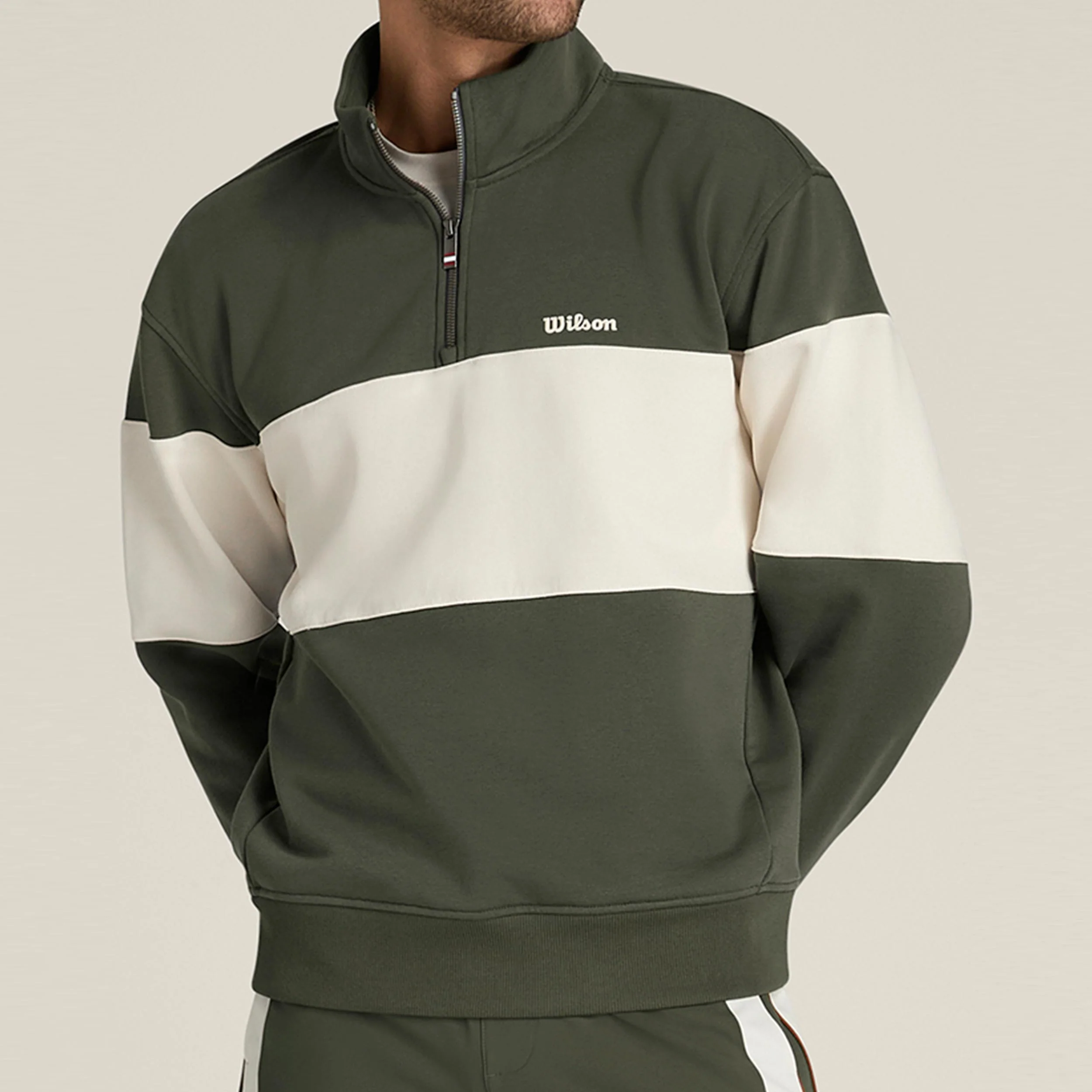 Playstate French Terry 1/2 Zip Tröja Herrar-mörkgrön, sand